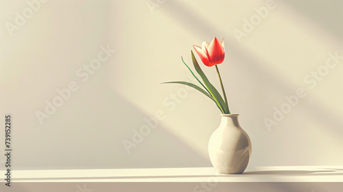minimalist still life scene with a single flower in a simple vase