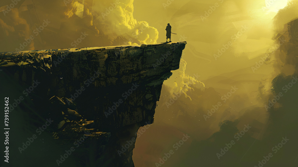 Fototapeta premium silhouette of a person rock climbing on a cliff.