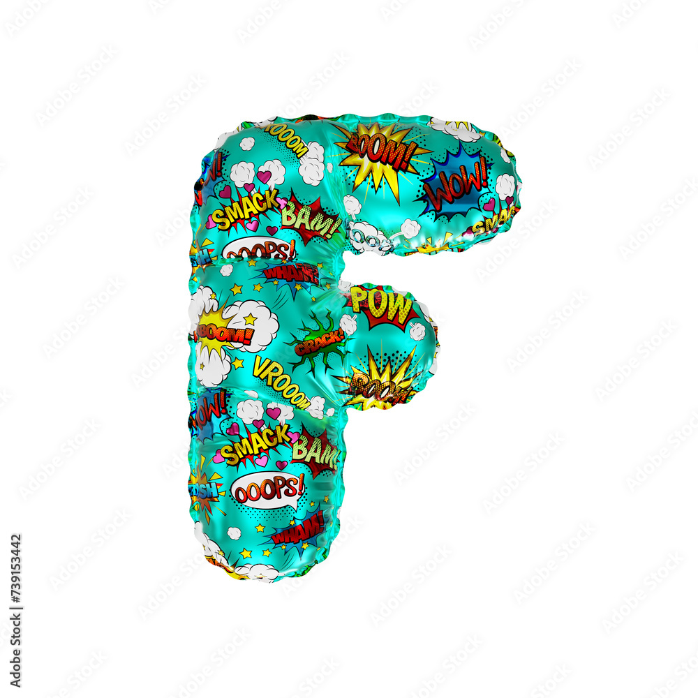 Obraz premium 3D Helium Balloon Letter F with Action Comic Cartoon words Colorful Texture