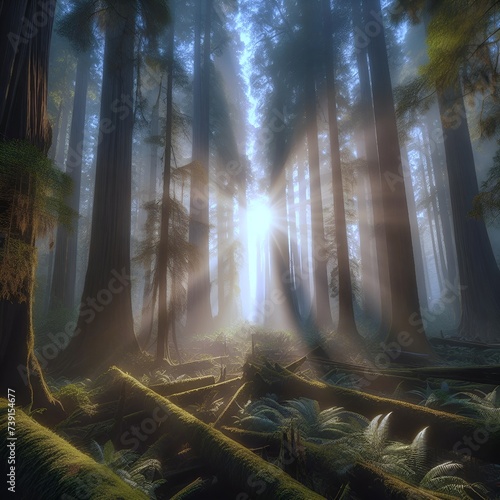 Symphony of sounds that awakens the forest at dawn, as the sun's first rays pier. AI Generated