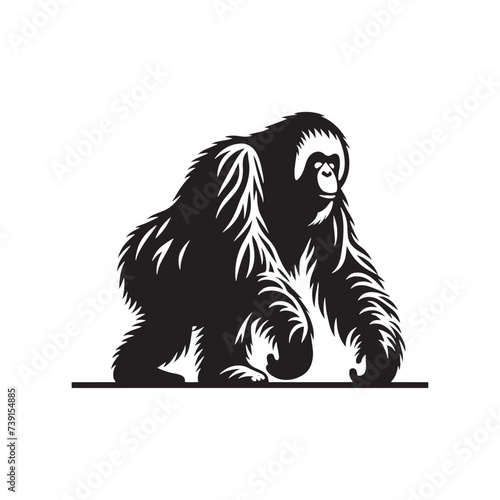 Pure Serenity: Orangutan Silhouette Illuminated with Minimalist Charm - Orangutan Vector
