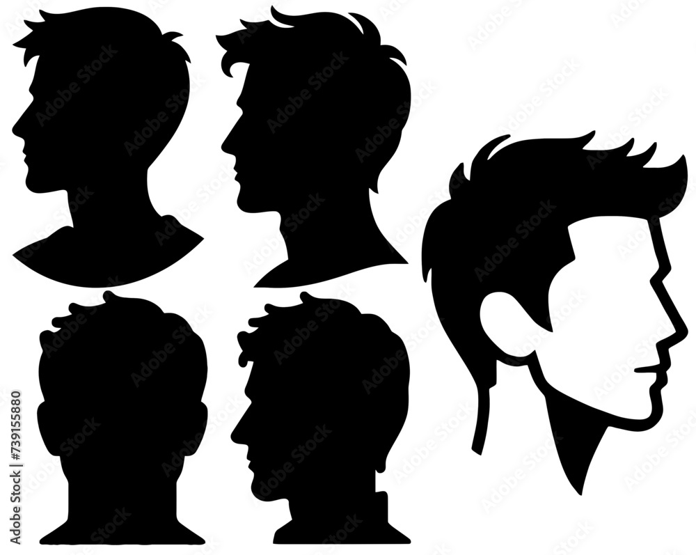 Men’s Hairstyle and Profile Silhouette Vector Icons