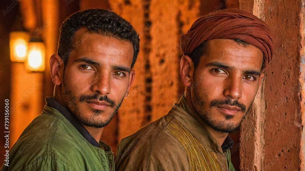 Two Moroccan Men in Turban Portrait, Traditional Attire