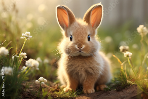 Cute baby bunny sitting in the garden