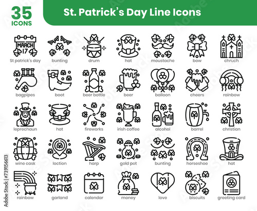 St Patrick's Day Outline Icons Set