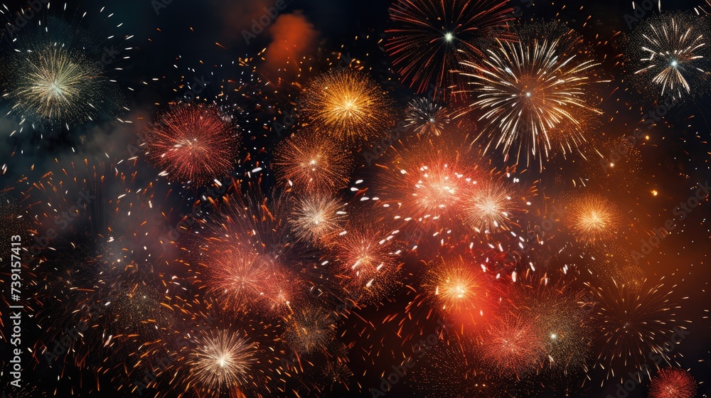 Fireworks in the night sky. Spectacular fireworks. Bright lights and sparks. Fireworks in the night sky. Spectacular fireworks. Bright lights and sparks.