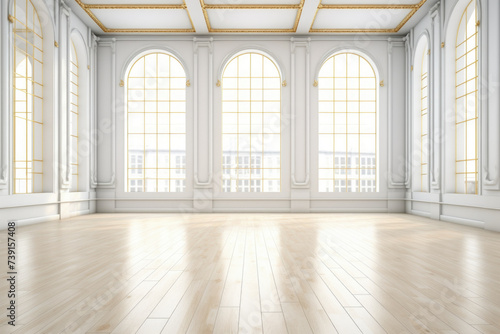 Interior of an empty dance and fitness studio with loft design