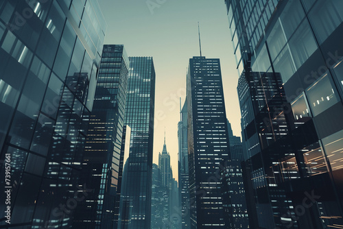 Toned image of modern office buildings and sky scrapers in central of the city realistic image