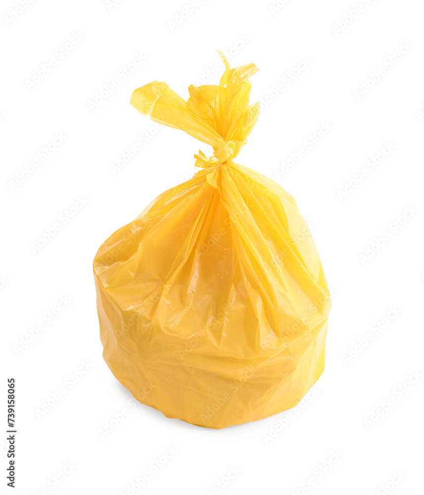 Yellow plastic garbage bag isolated on white Yellow plastic garbage bag isolated on white