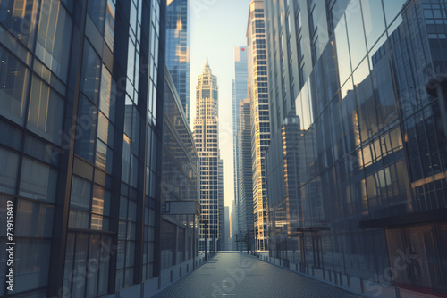 Toned image of modern office buildings and sky scrapers in central of the city realistic image