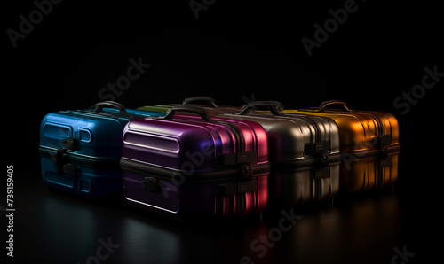 Four multi-colored suitcases on black background photo