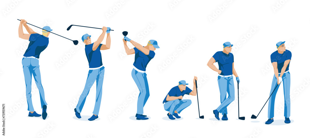 Fototapeta premium golf sports man poses on white background. Sports lifestyle, hobbies and professional activities. Vector flat illustration