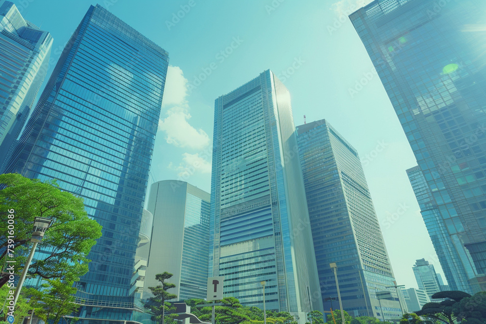 Toned image of modern office buildings and sky scrapers in central of the city realistic image Toned image of modern office buildings and sky scrapers in central of the city realistic image