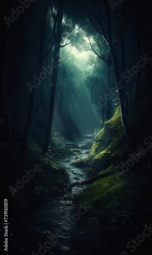 Stream in dark forest
