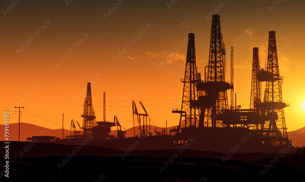 Oil rigs and the sunset