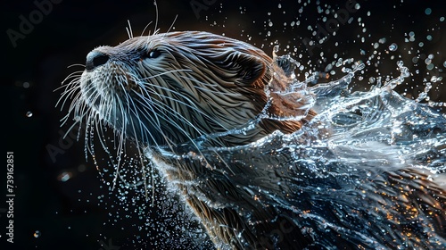 Energetic Otter Portrait in Splashing Water
