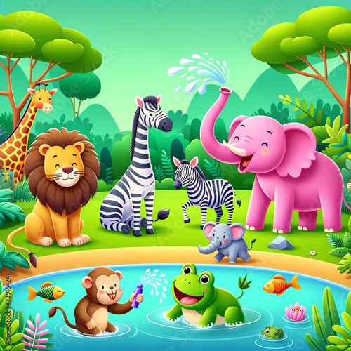 3D Herd of Animals in the Jungle