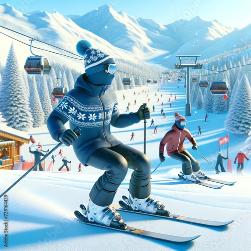 3D Skiing in a Winter Holiday