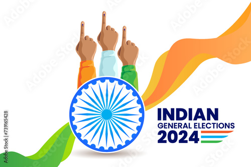 Indian general election concept with inked finger and Indian flag illustration vector photo