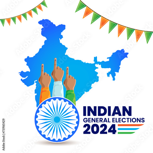 Indian general election concept with inked finger and Indian map illustration vector photo