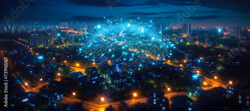 Wallpaper Mural Smart City Concept with Digital Network Over Residential Area, Futuristic Urban Landscape with Connected Homes and Advanced Technology Infrastructure Torontodigital.ca