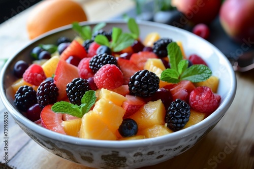   a bowl of fruit salad with various fruits and colors