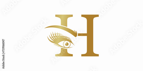 beauty eyelash logo design with letter h consept premium vektor