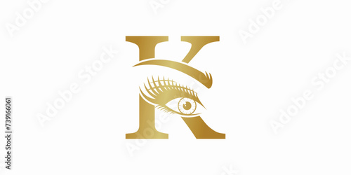 beauty eyelash logo design with letter k consept premium vektor