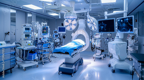 Robotic surgical system in a hightech operating room showcasing advanced precision and automation photo