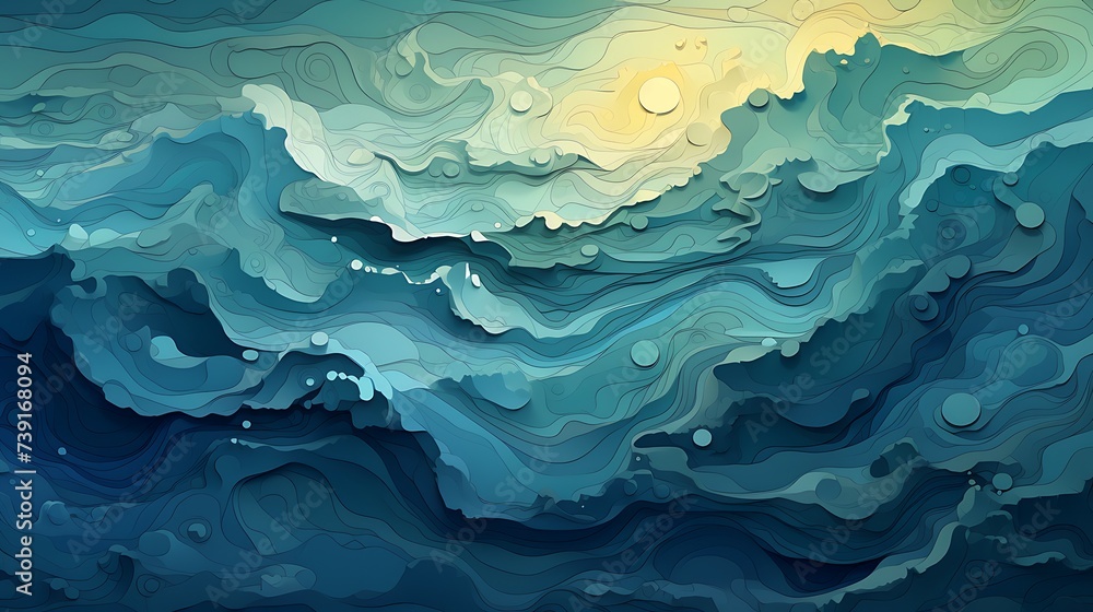 Cerulean Artistic Topographical Ocean Map Stylized Sea Depth Illustration, A topographical map, Cerulean Artistic Topographical Ocean Map Stylized Sea Depth Illustration, A topographical map,