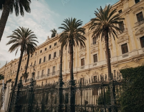 Garden and facade of the palace of versailles.