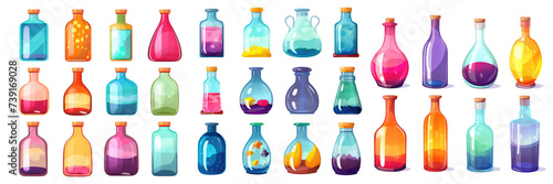 Cartoon render colorful glass bottles, Isolated Transparent Background Images, PNG