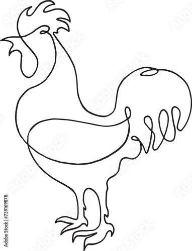 Cock rooster bird logo icon continuous line art drawing vector illustration Hand drawn.