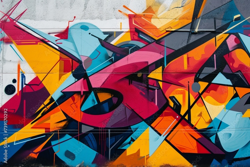 Naklejka premium : A graffiti art with a geometric style of letters and shapes.