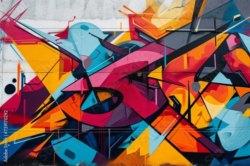 : A graffiti art with a geometric style of letters and shapes.