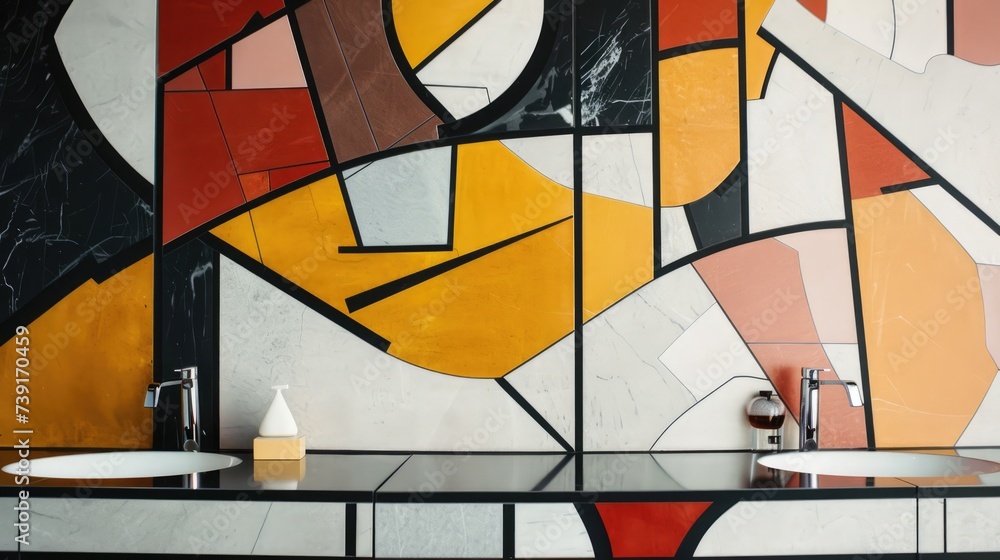 Fototapeta premium Abstract Geometric Bathroom Vanity Design: Bold Shapes and Sharp Angles for a Visually Striking Modern Interior Decor