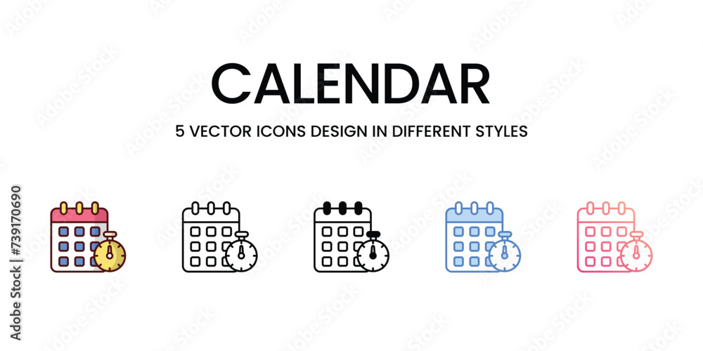 Calendar Icons set. Suitable for Web Page, Mobile App, UI, UX and GUI design, vector stock illustration