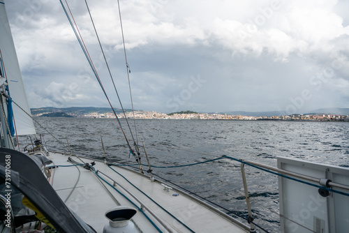 View over the Ria de Arouse from a sailing boat on its way to Vilagarcia de Arousa