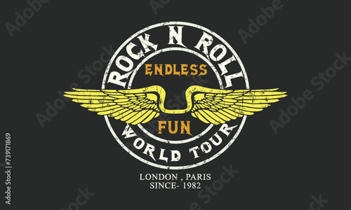  Rock and roll  with Wings vintage t shirt design wing vector artwork for poster, sticker, fashion and others Print-7