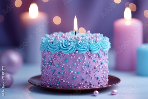 Delicious birthday cake with colorful sprinkles and ten candles for celebrating special occasions