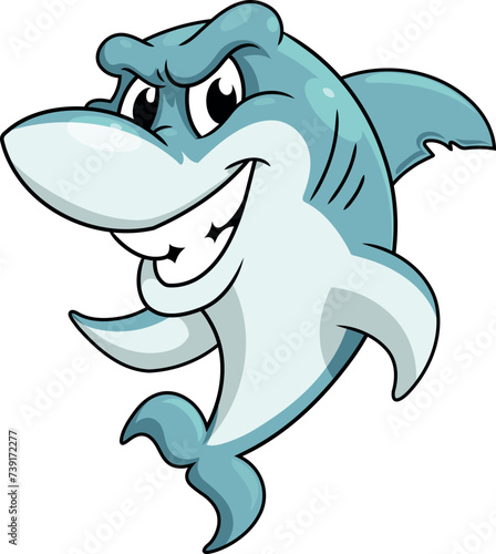 Cartoon illustration of smiling shark isolated on white background