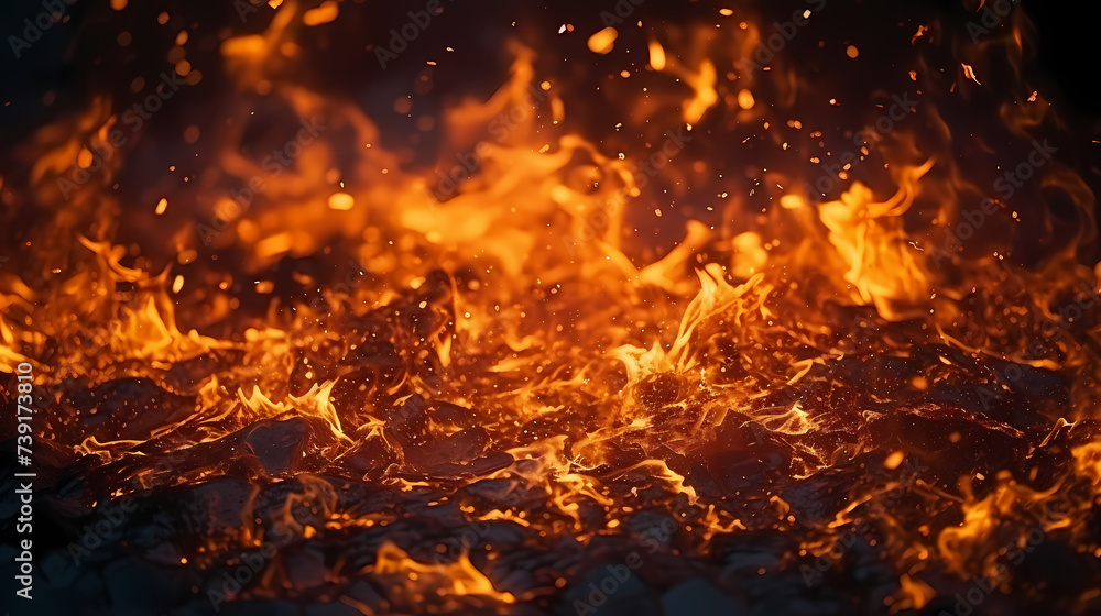 Abstract fire background with hot sparks rising from a fire in the night sky Abstract fire background with hot sparks rising from a fire in the night sky