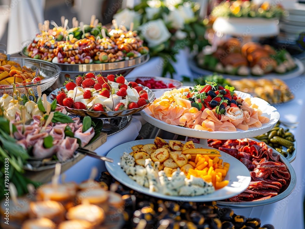Buffet table laden with gourmet dishes at a luxury event