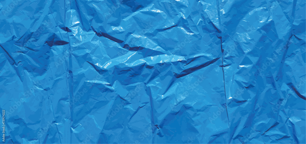 Fototapeta premium Crumpled texture of a blue cellophane bag vector. Blue pixelated texture background. Texture of a garbage bag. Polyethylene blue vector background. Interior design texture. 