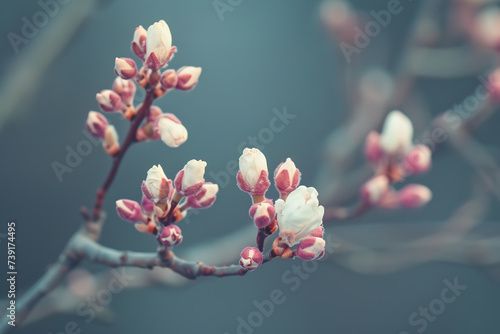 Branches of blooming spring trees. Blooming tree buds
