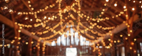 Fairy lights twinkle at a rustic barn wedding, magical ambiance