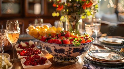 Punch bowl and party snacks at a cozy indoor gathering