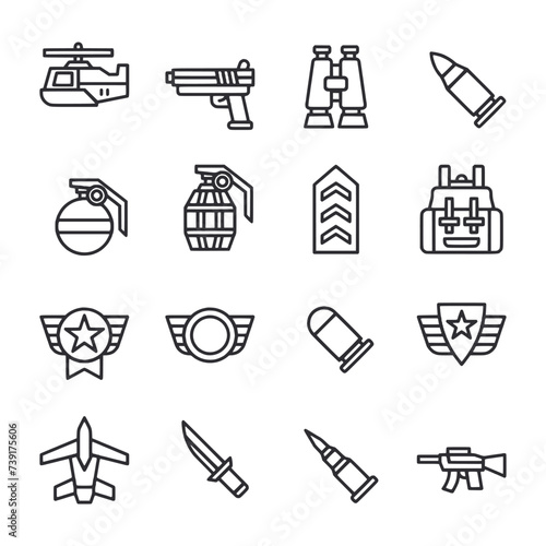 Set of Army Military element icon for web app simple line basic design photo