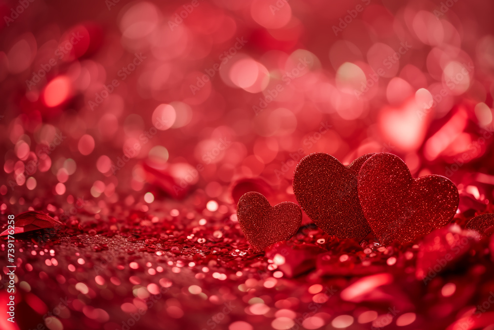 red hearts background with bokeh and glitter red hearts background with bokeh and glitter