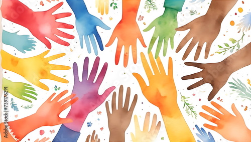 Diverse Hands Illustrated in Watercolor Style photo